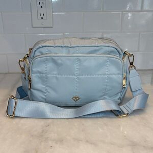 IZIA Style Light Blue Nylon Quilted Puffer Crossbody Bag with Wide Guitar Strap